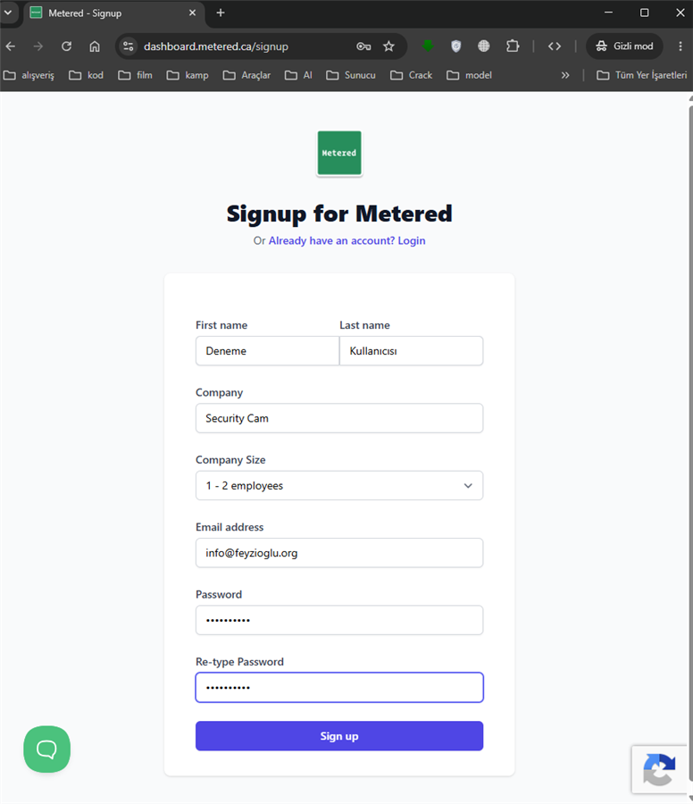 Metered signup